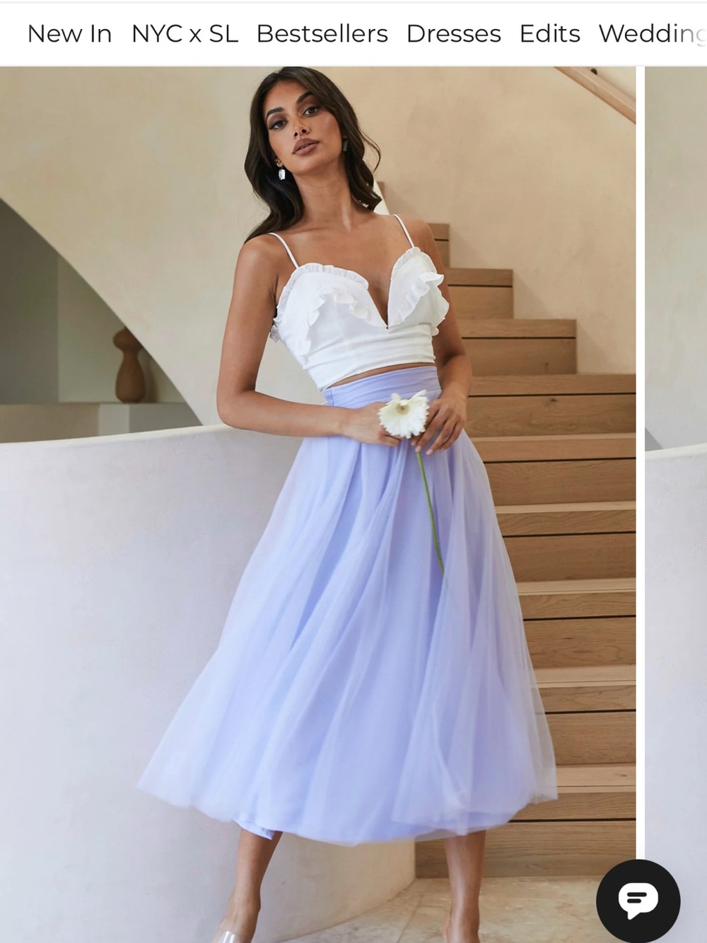 Jasmine Organza Mesh Elasticated Waist Midi Skirt Lavender